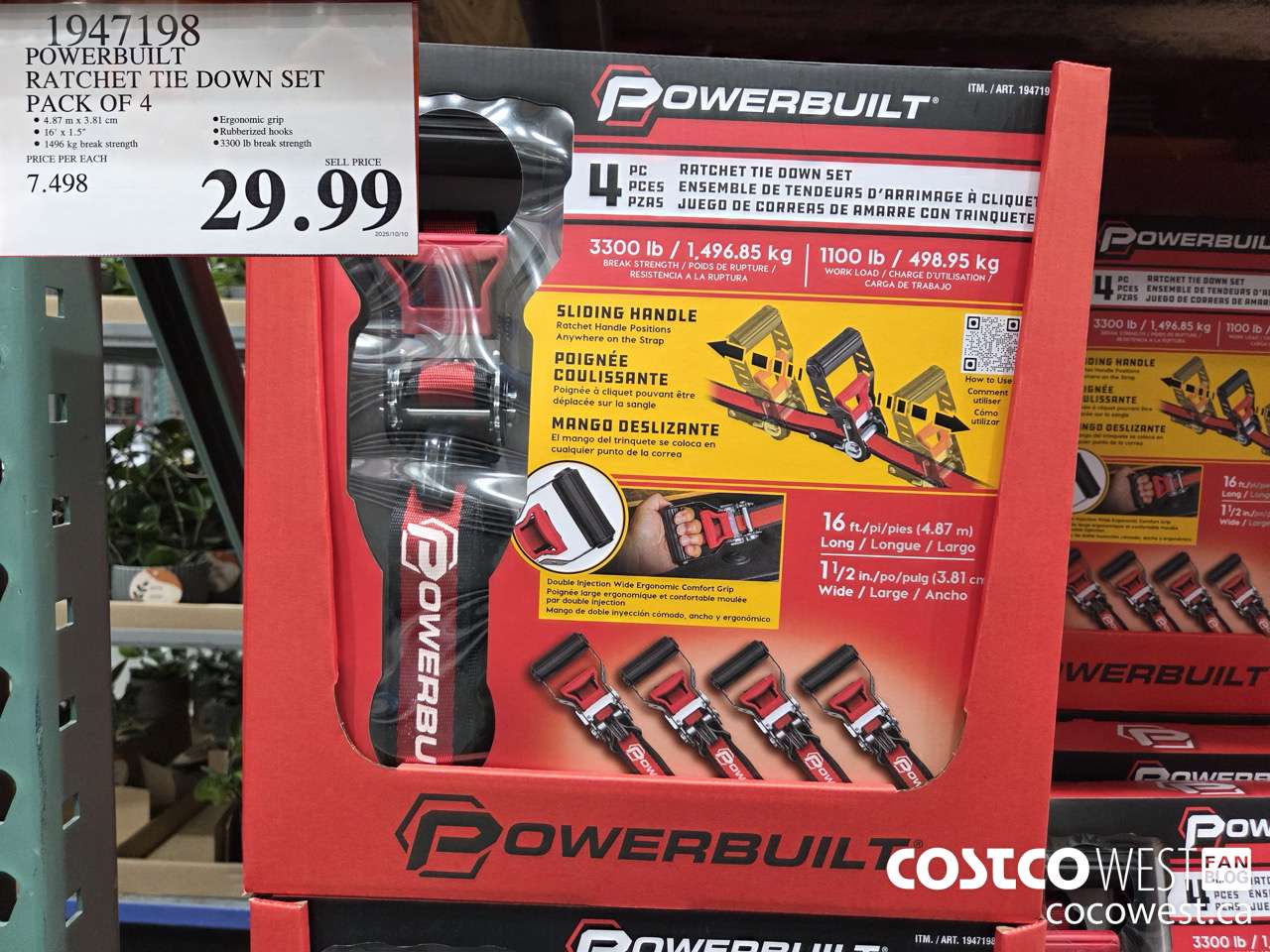 1947198 POWERBUILT RATCHET TIE DOWN SET PACK OF 4 $29.99