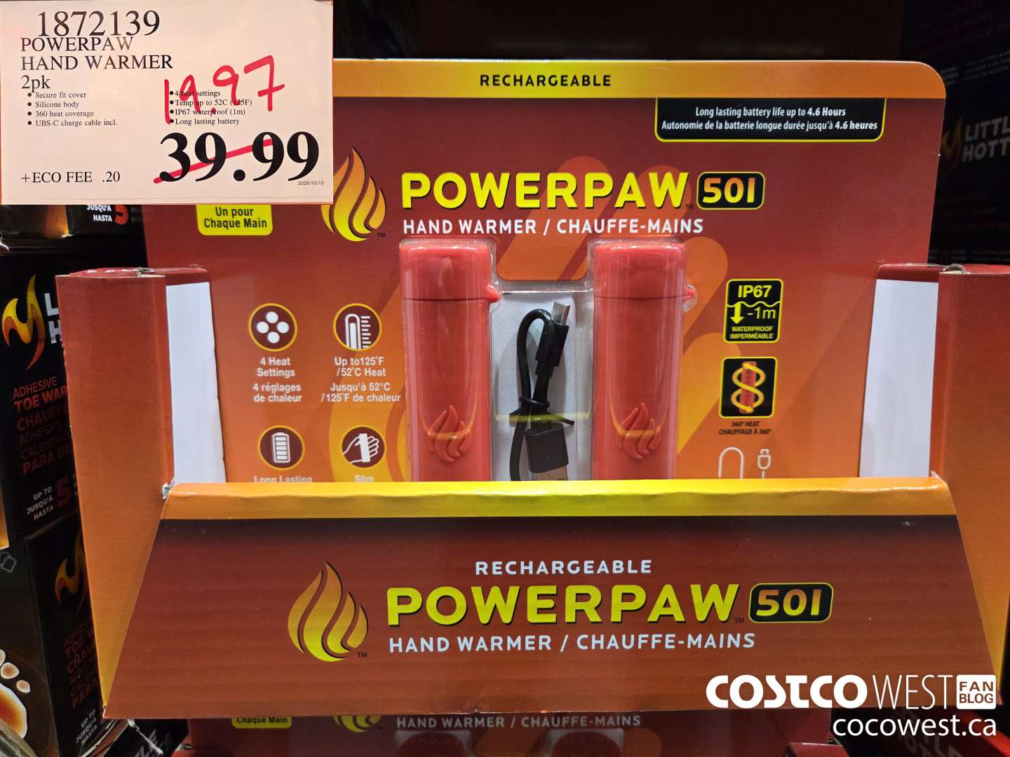 1872139 POWERPAW 501 RECHARGEABLE HAND WARMERS 2PK $19.97