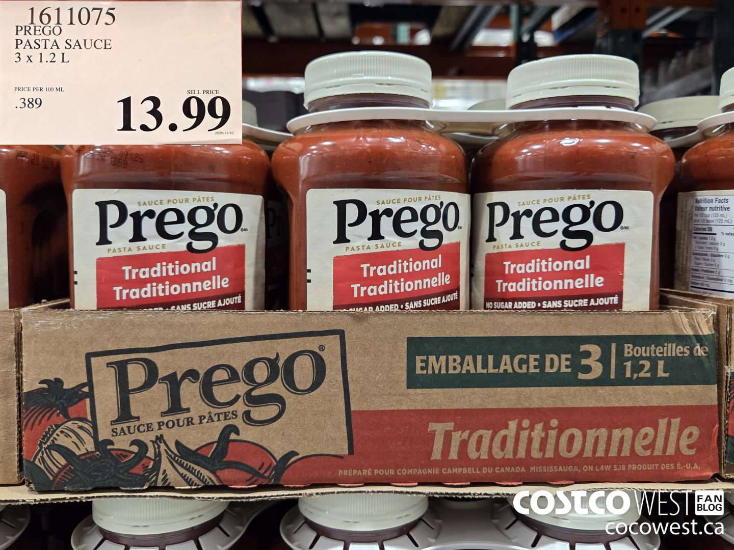 1611075 PREGO PASTA SAUCE 3 x 1.2 L $13.99