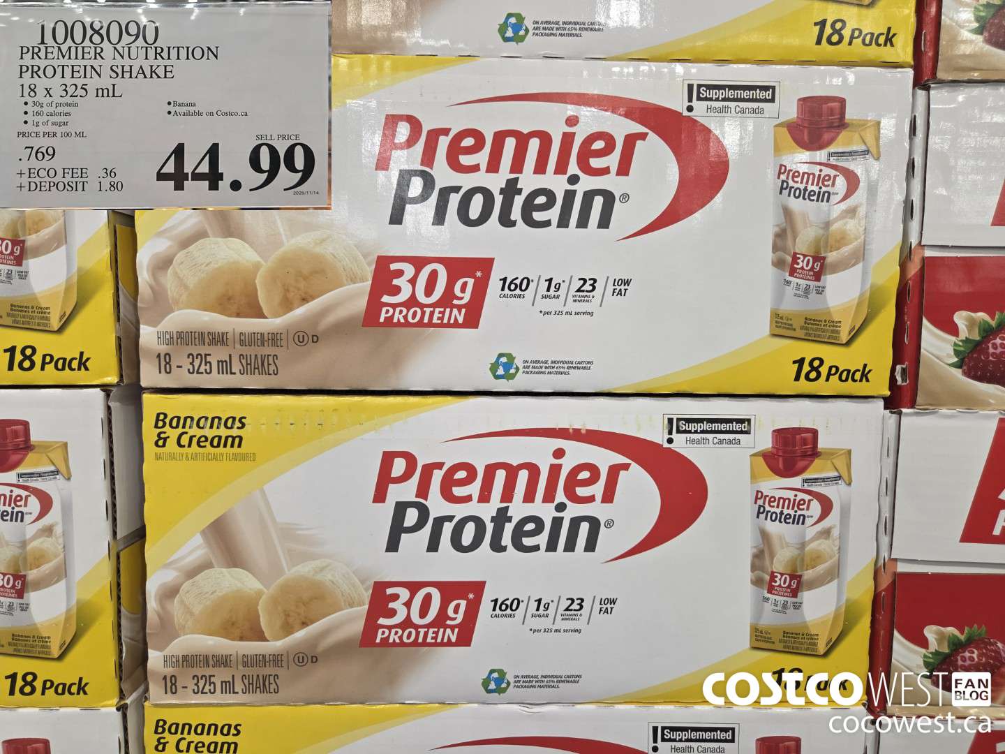 1008090 PREMIER NUTRITION PROTEIN SHAKE 18 x 325 mL $44.99