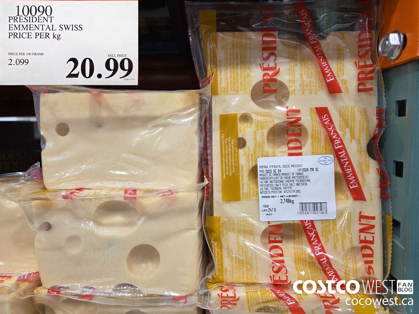 10090 PRESIDENT EMMENTAL SWISS PRICE PER kg $20.99