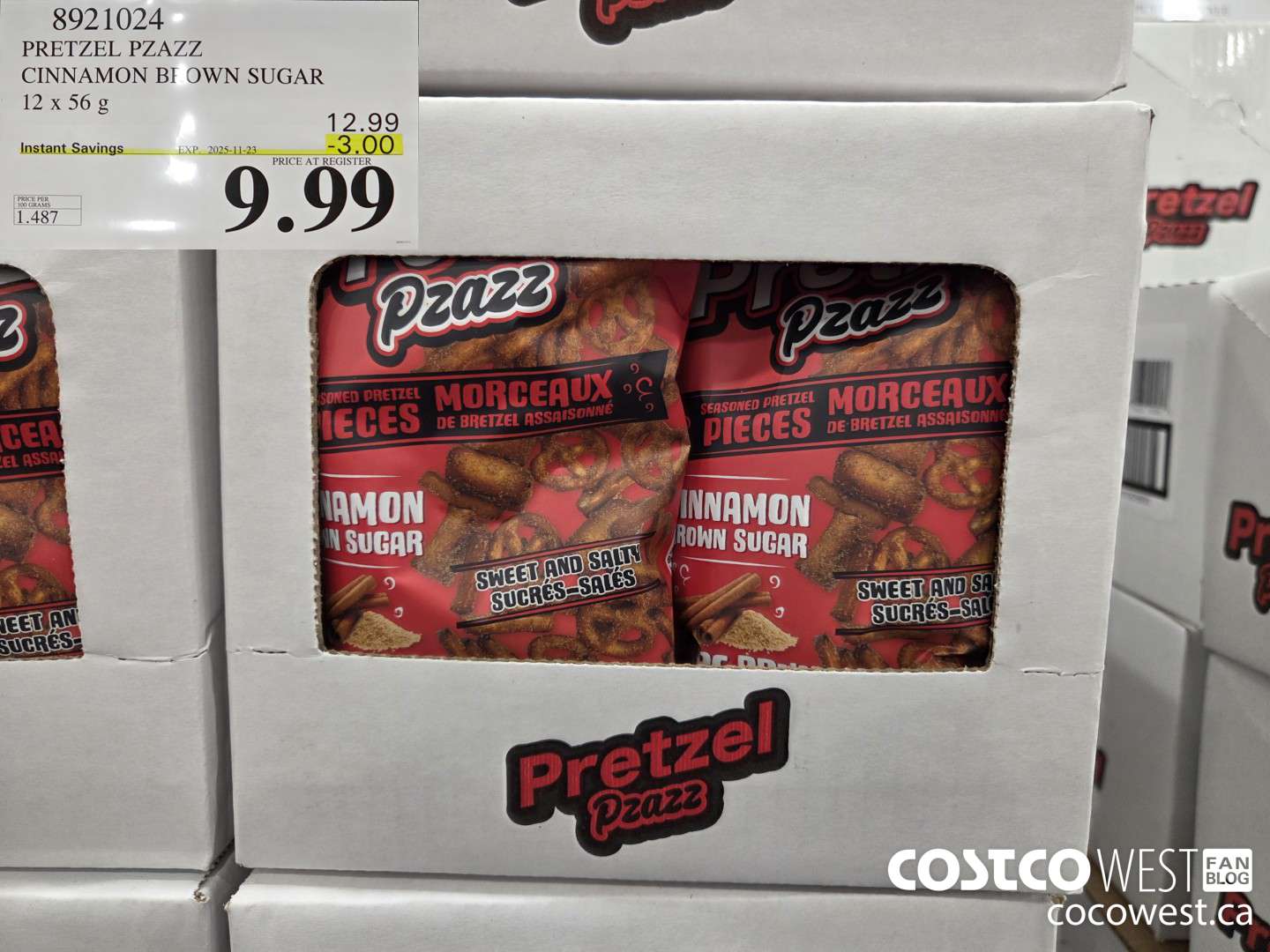 8921024 PRETZEL PZAZZ CINNAMON BROWN SUGAR 12 x 56 g ($3.00 INSTANT SAVINGS EXPIRES ON 2025-11-23) $9.99