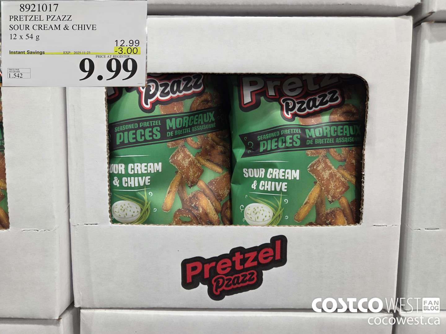 8921017 PRETZEL PZAZZ SOUR CREAM & CHIVE 12 x 56 g ($3.00 INSTANT SAVINGS EXPIRES ON 2025-11-23) $9.99