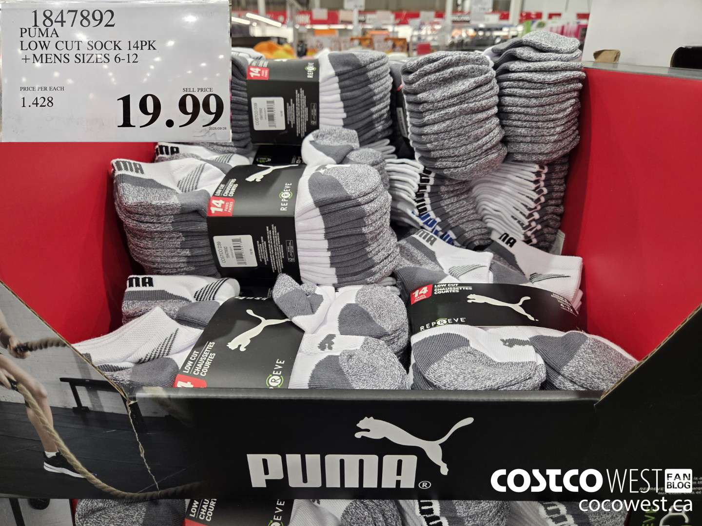 1847892 PUMA LOW CUT SOCK 14PK MENS SIZES 6-12 $19.99