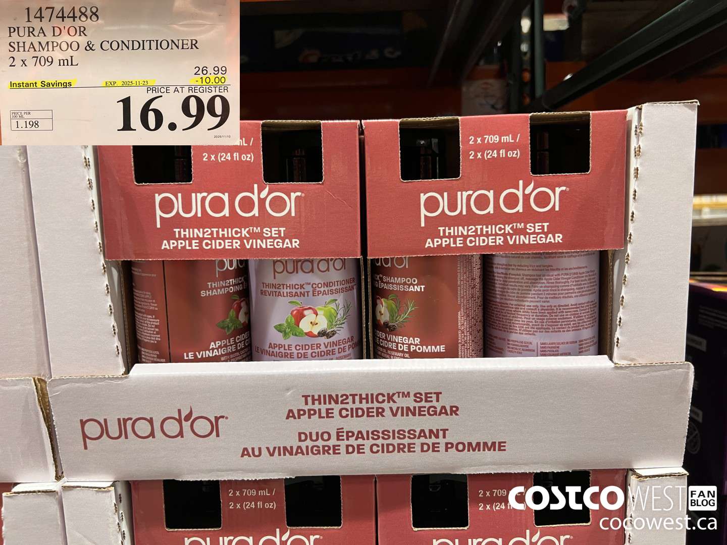 1474488 PURA D'OR SHAMPOO+CONDITIONER 2 X 709 ML ($10.00 INSTANT SAVINGS EXPIRES ON 2025-11-23) $16.99