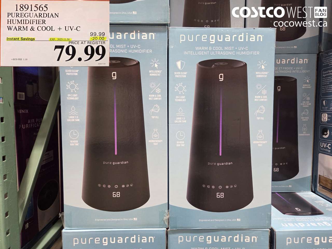 1891565 PUREGUARDIAN HUMIDIFIER WARM & COOL + UV - C ($20.00 INSTANT SAVINGS EXPIRES ON 2025-11-30) $79.99
