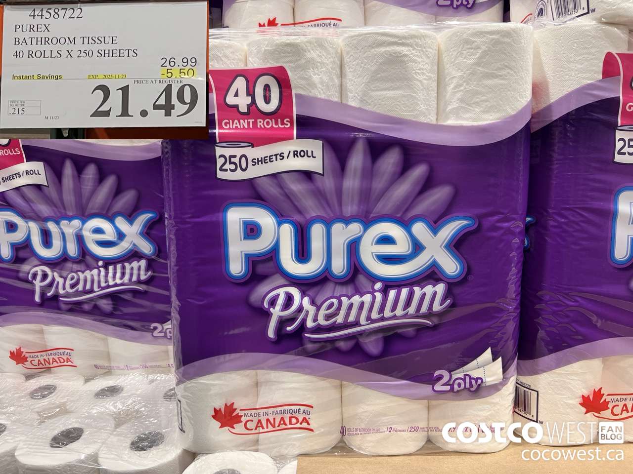 4458722 PUREX BATHROOM TISSUE 40 ROLLS X 250 SHEETS ($5.50 INSTANT SAVINGS EXPIRES ON 2025-11-23) $21.49