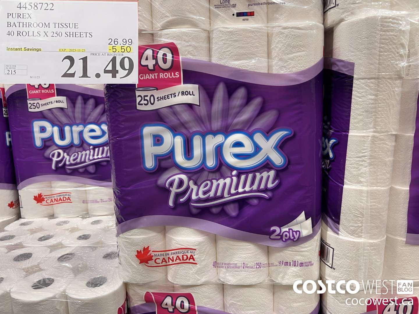 4458722 PUREX BATHROOM TISSUE 40 ROLLS X 250 SHEETS ($5.50 INSTANT SAVINGS EXPIRES ON 2025-11-23) $21.49