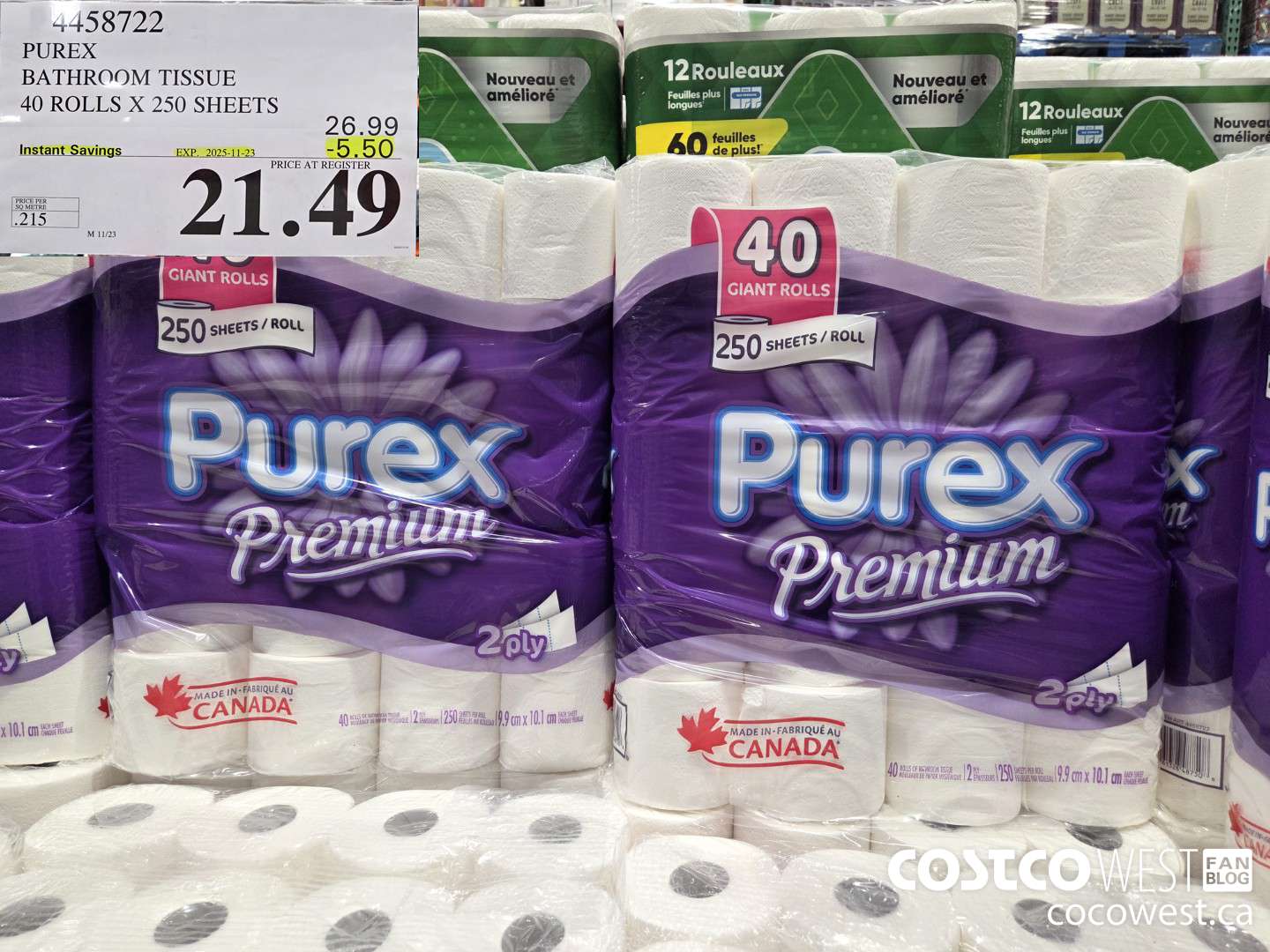 4458722 PUREX BATHROOM TISSUE 40 ROLLS X 250 SHEETS 6.99 ($5.50 INSTANT SAVINGS EXPIRES ON 2025-11-23) $21.49