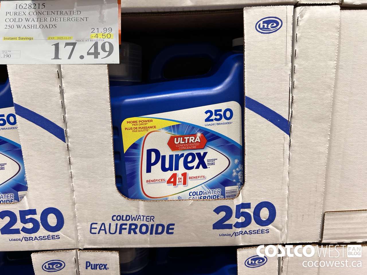 1628215 PUREX CONCENTRATED COLD WATER DETERGENT 250 WASHLOADS ($4.50 INSTANT SAVINGS EXPIRES ON 2025-11-23) $17.49