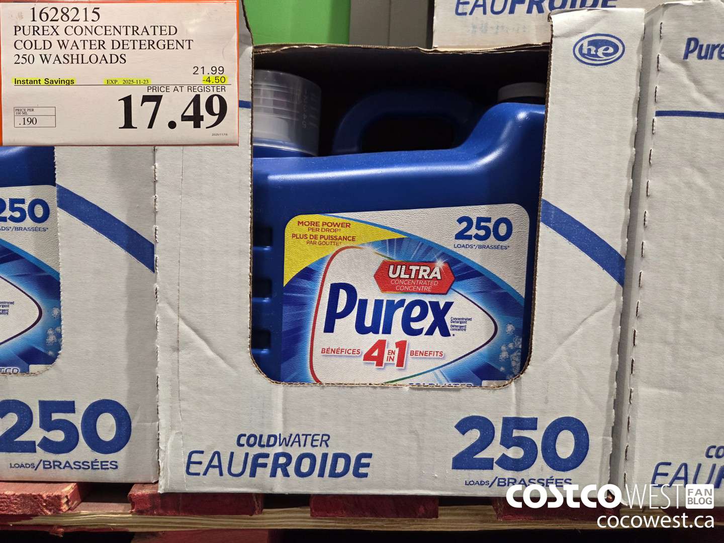 1628215 PUREX CONCENTRATED COLD WATER DETERGENT 250 WASHLOADS ($4.50 INSTANT SAVINGS EXPIRES ON 2025-11-23) $17.49