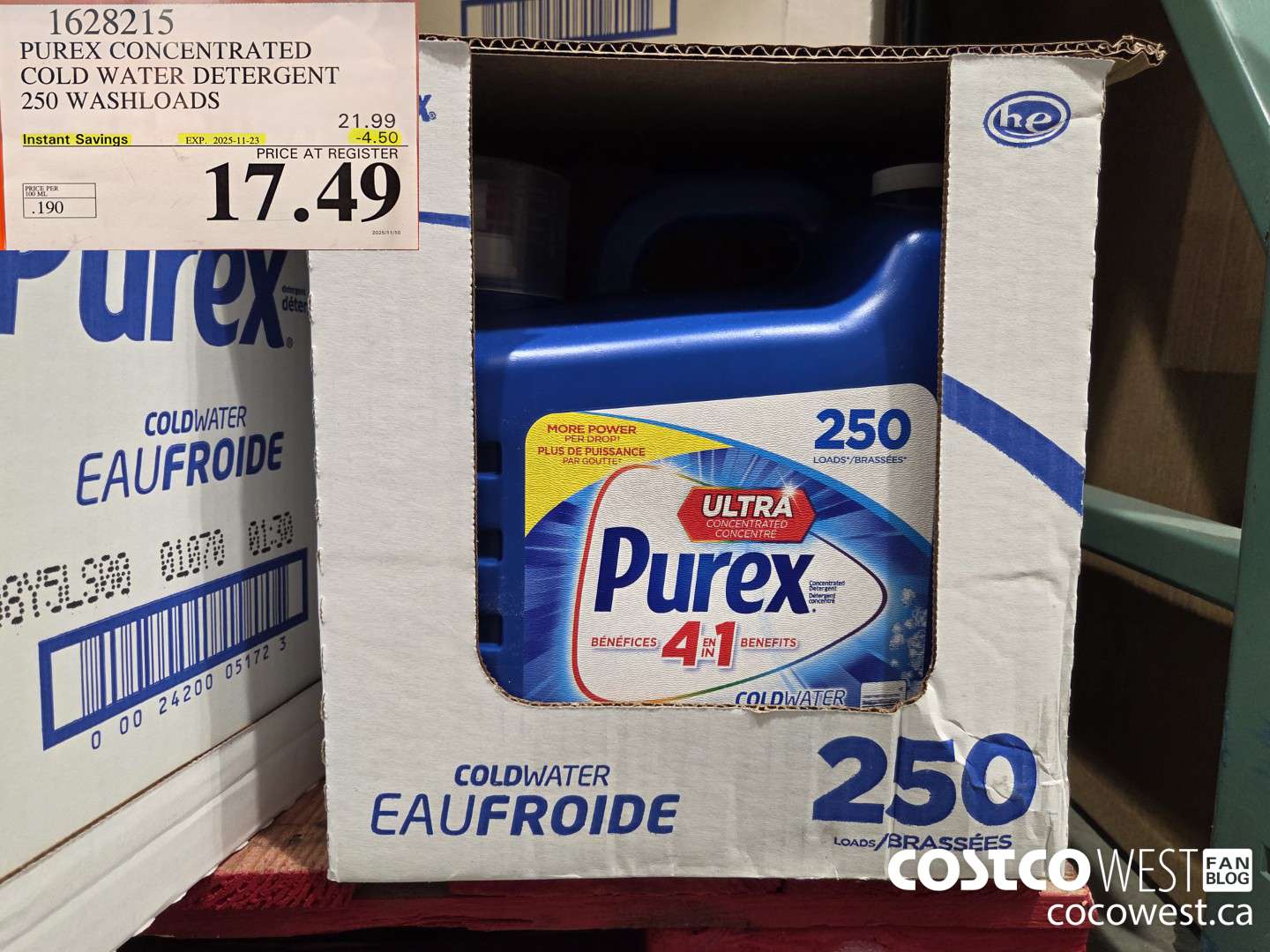 1628215 PUREX CONCENTRATED COLD WATER DETERGENT 250 WASHLOADS ($4.50 INSTANT SAVINGS EXPIRES ON 2025-11-23) $17.49