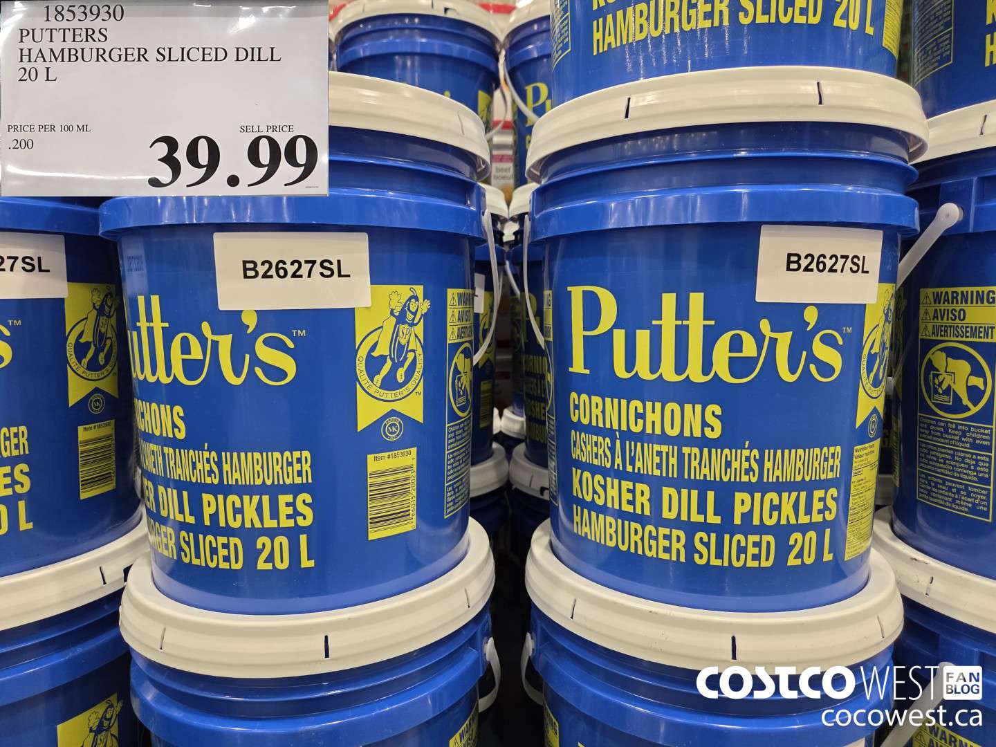 1853930 PUTTERS HAMBURGER SLICED DILL 20 L $39.99