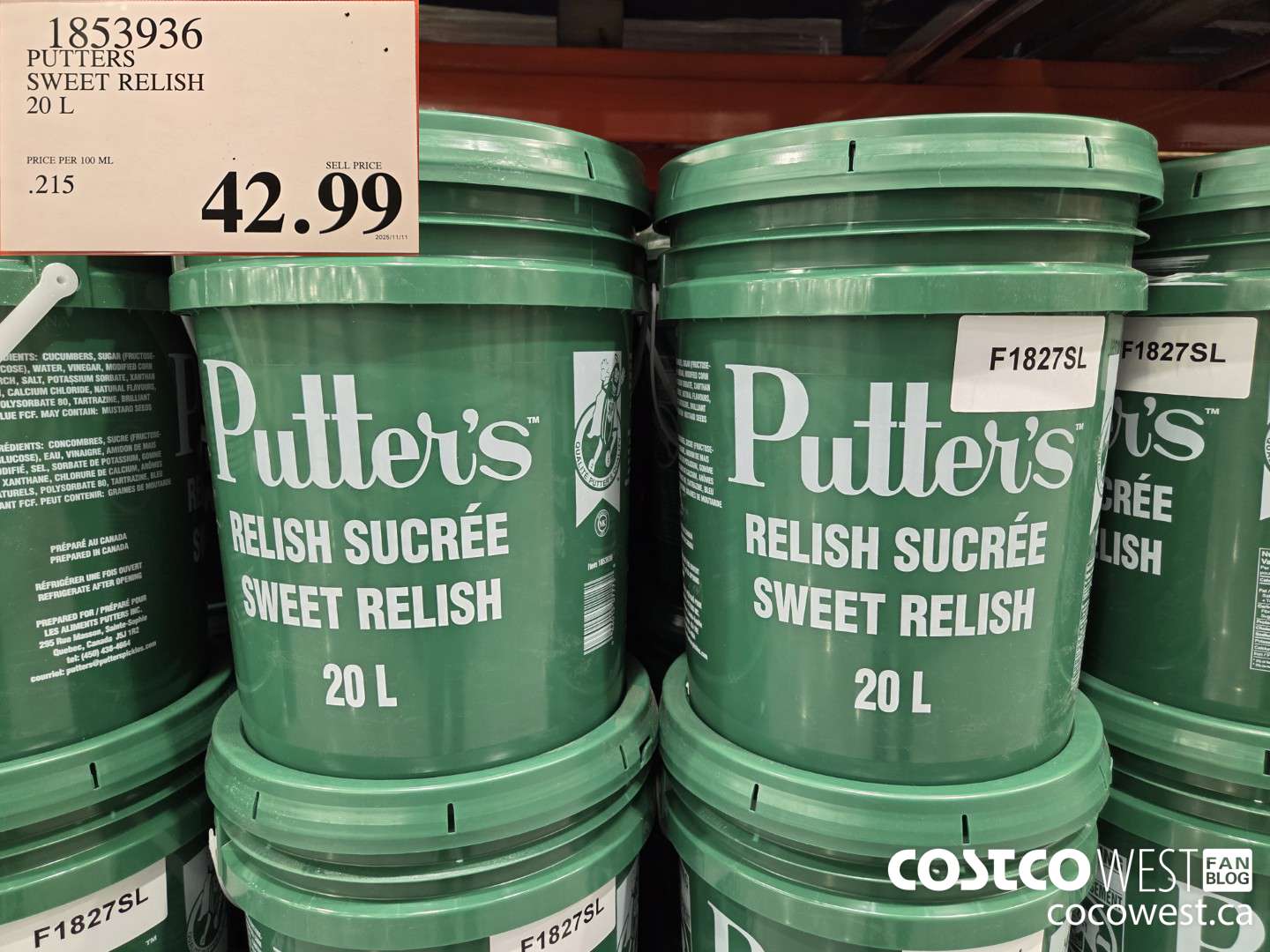 1853936 PUTTERS SWEET RELISH 20 L $42.99