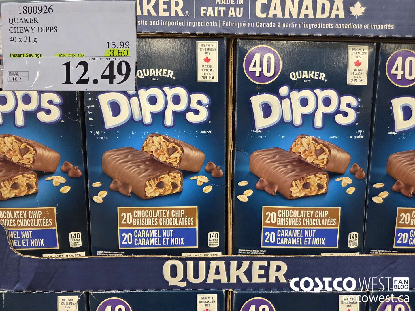 1800926 QUAKER CHEWY DIPPS 40 X 31 G ($3.50 INSTANT SAVINGS EXPIRES ON 2025-11-23) $12.49