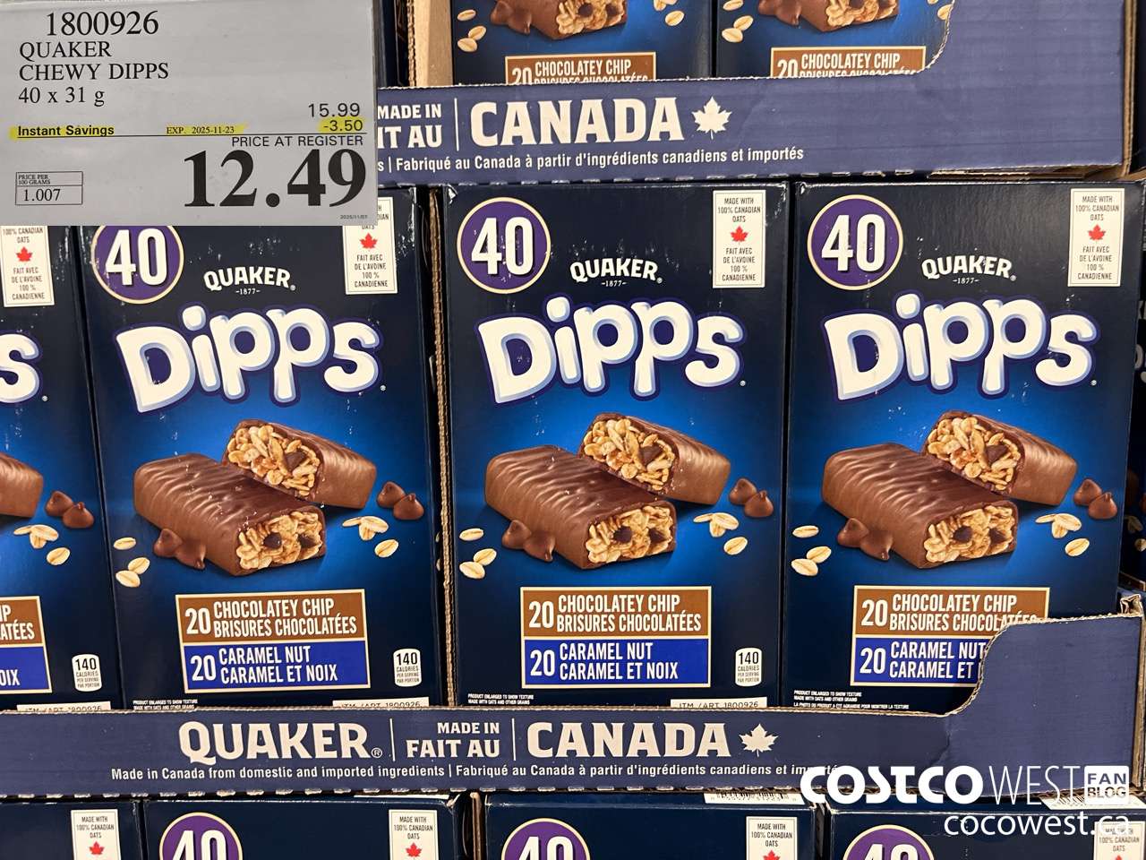 1800926 QUAKER CHEWY DIPPS 40 X 31 G ($3.50 INSTANT SAVINGS EXPIRES ON 2025-11-23) $12.49