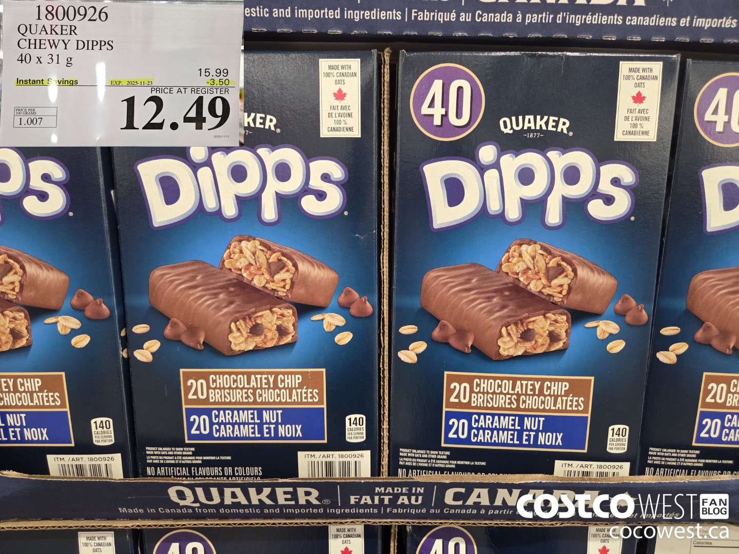 1800926 QUAKER CHEWY DIPPS 40 x 31g ($3.50 INSTANT SAVINGS EXPIRES ON 2025-11-23) $12.49