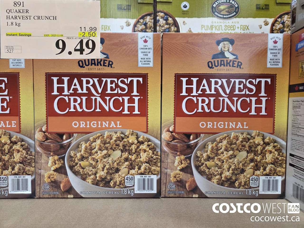 891 QUAKER HARVEST CRUNCH 1.8 KG ($2.50 INSTANT SAVINGS EXPIRES ON 2025-11-09) $9.49