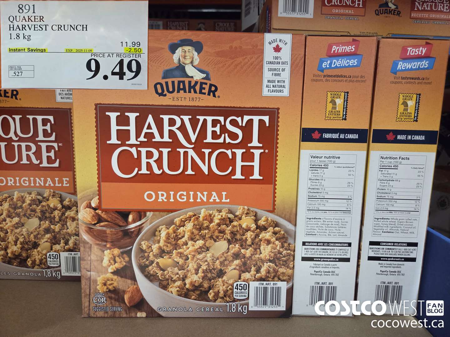 891 QUAKER HARVEST CRUNCH 1.8 KG ($2.50 INSTANT SAVINGS EXPIRES ON 2025-11-09) $9.49