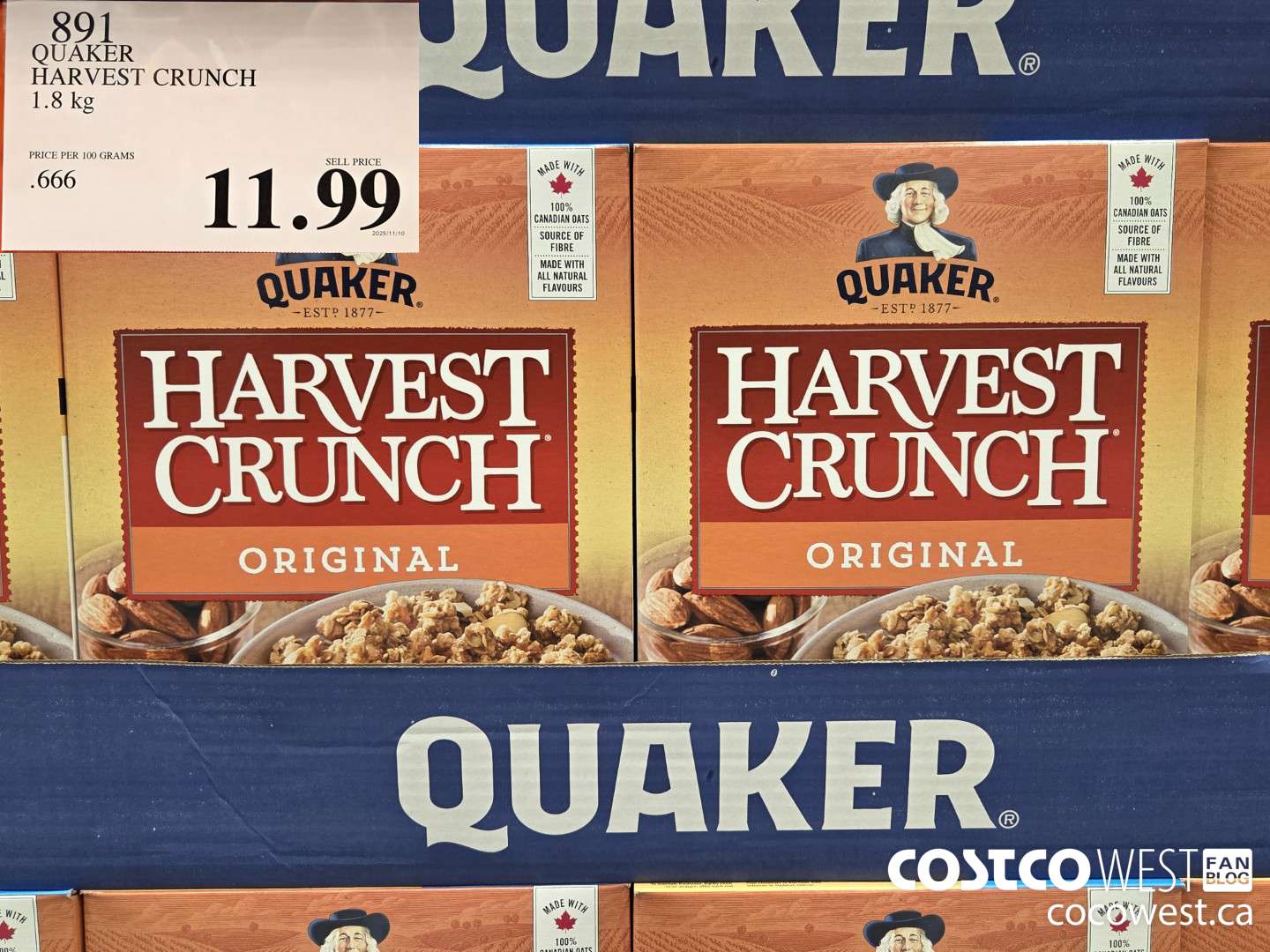 891 QUAKER HARVEST CRUNCH 1.8 kg $11.99