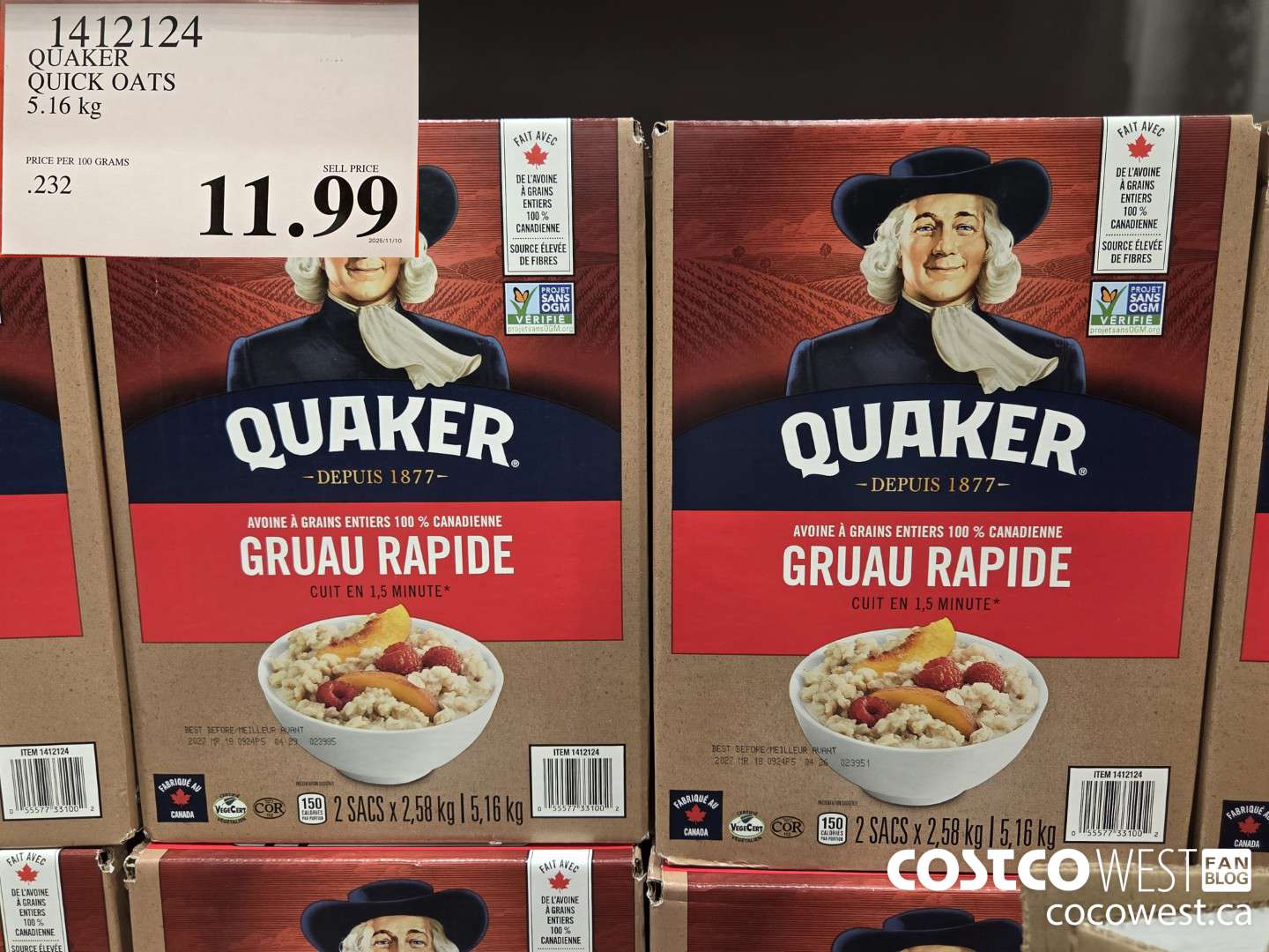 1412124 QUAKER QUICK OATS 5.16 kg $11.99