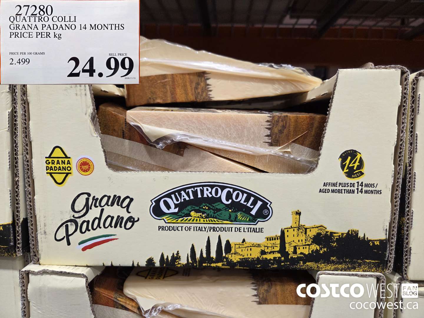 27280 QUATTRO COLLI GRANA PADANO 14 MONTHS PRICE PER kg $24.99