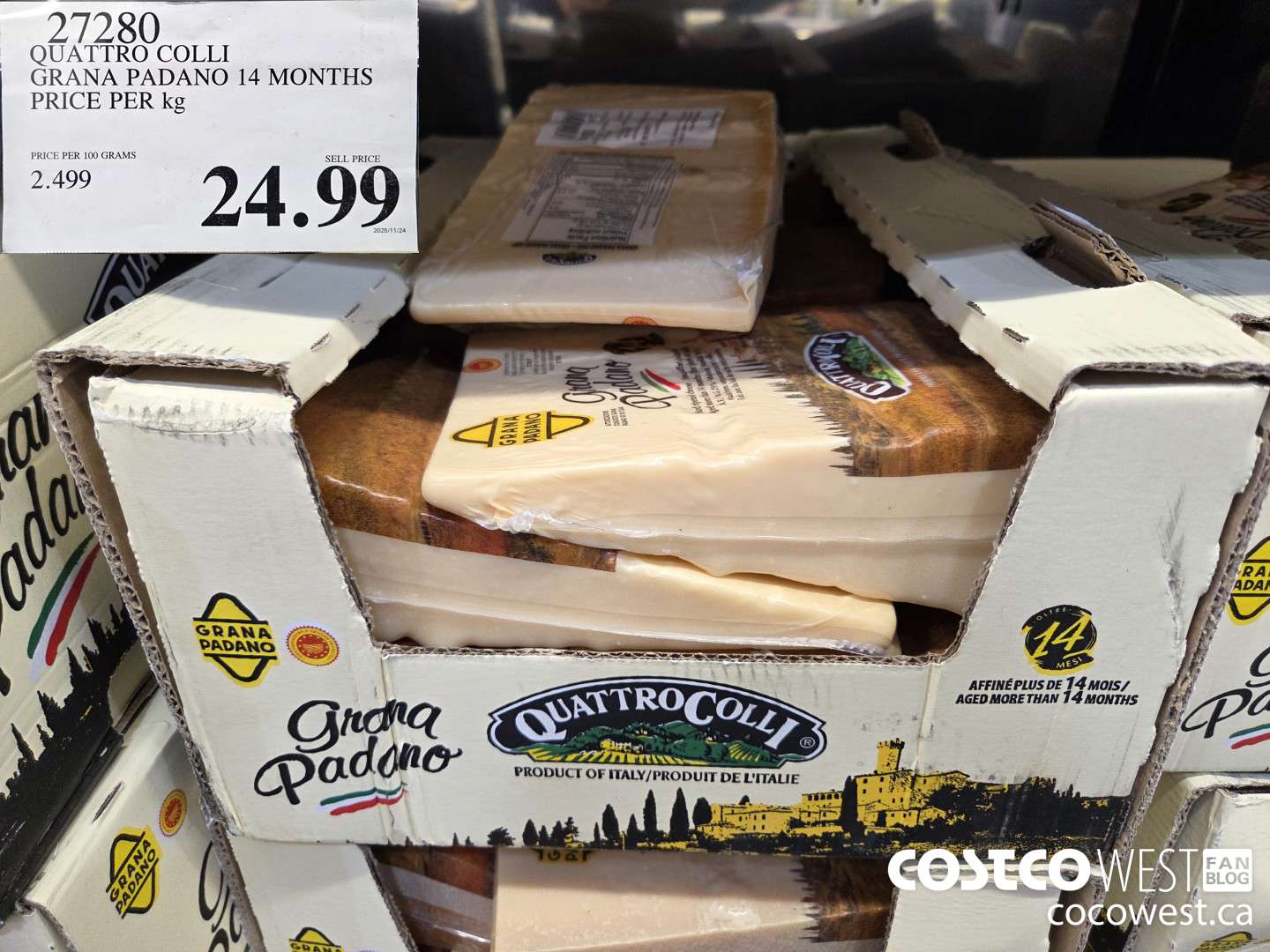 27280 QUATTRO COLLI GRANA PADANO 14 MONTHS PRICE PER kg $24.99