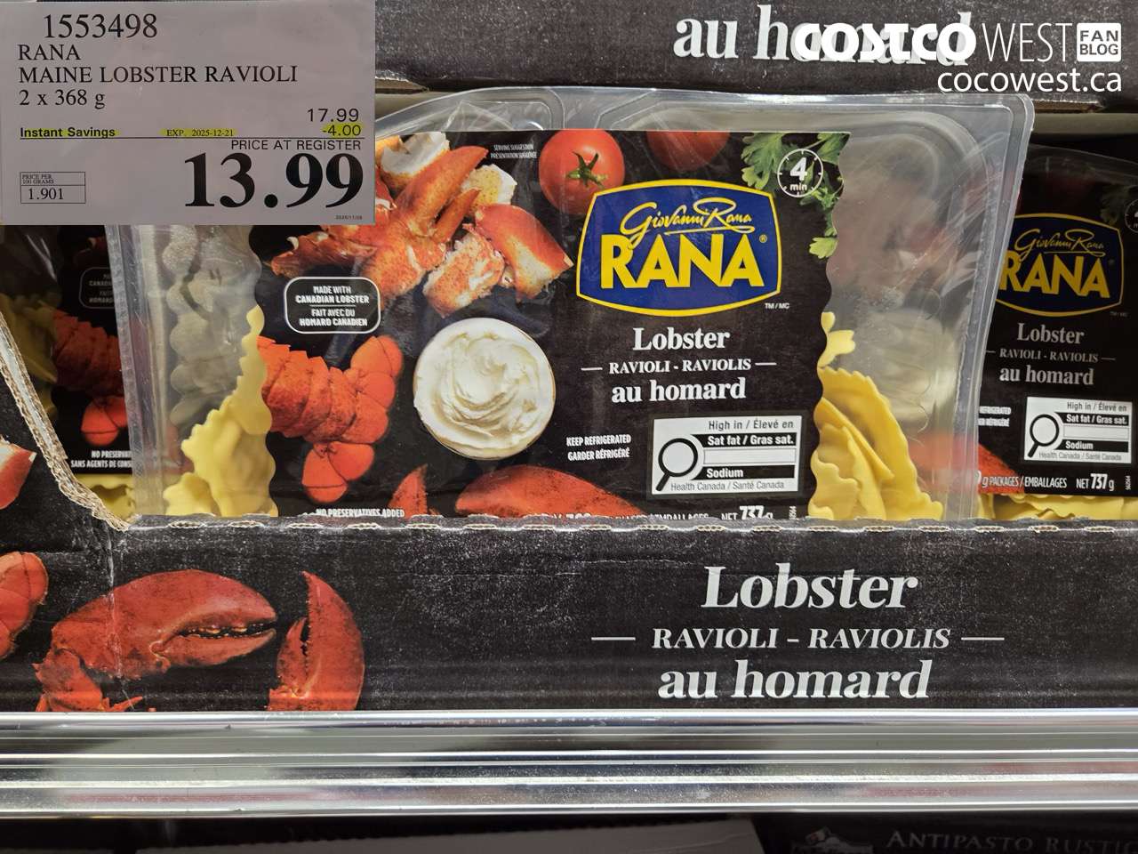 1553498 RANA MAINE LOBSTER RAVIOLI 2 X 368 G ($4.00 INSTANT SAVINGS EXPIRES ON 2025-12-21) $13.99