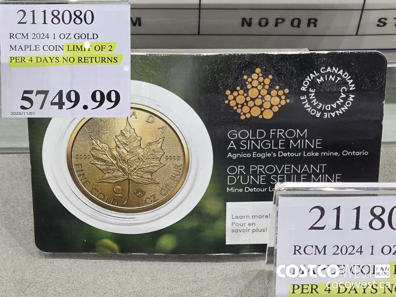 2118080 RCM 2024 1 OZ GOLD. MAPLE COIN LIMIT OF 2 PER 4 DAYS NO RETURNS $5749.99