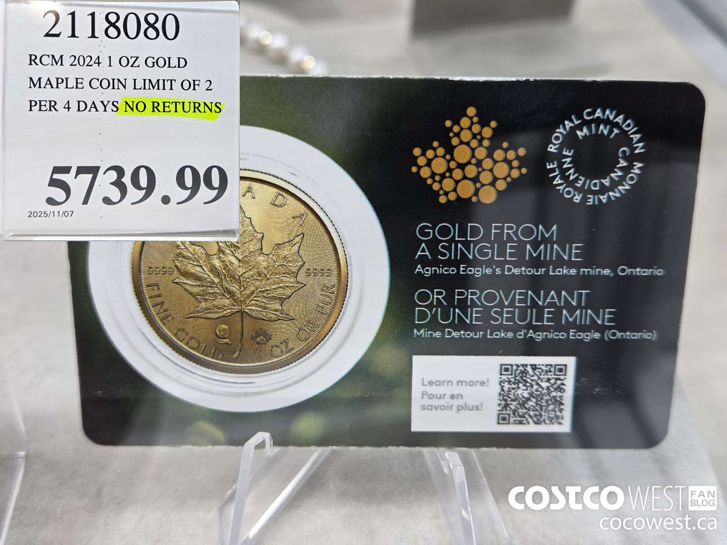 2118080 RCM 2024 1 OZ GOLD. MAPLE COIN LIMIT OF 2 PER 4 DAYS NO RETURNS $5743.99