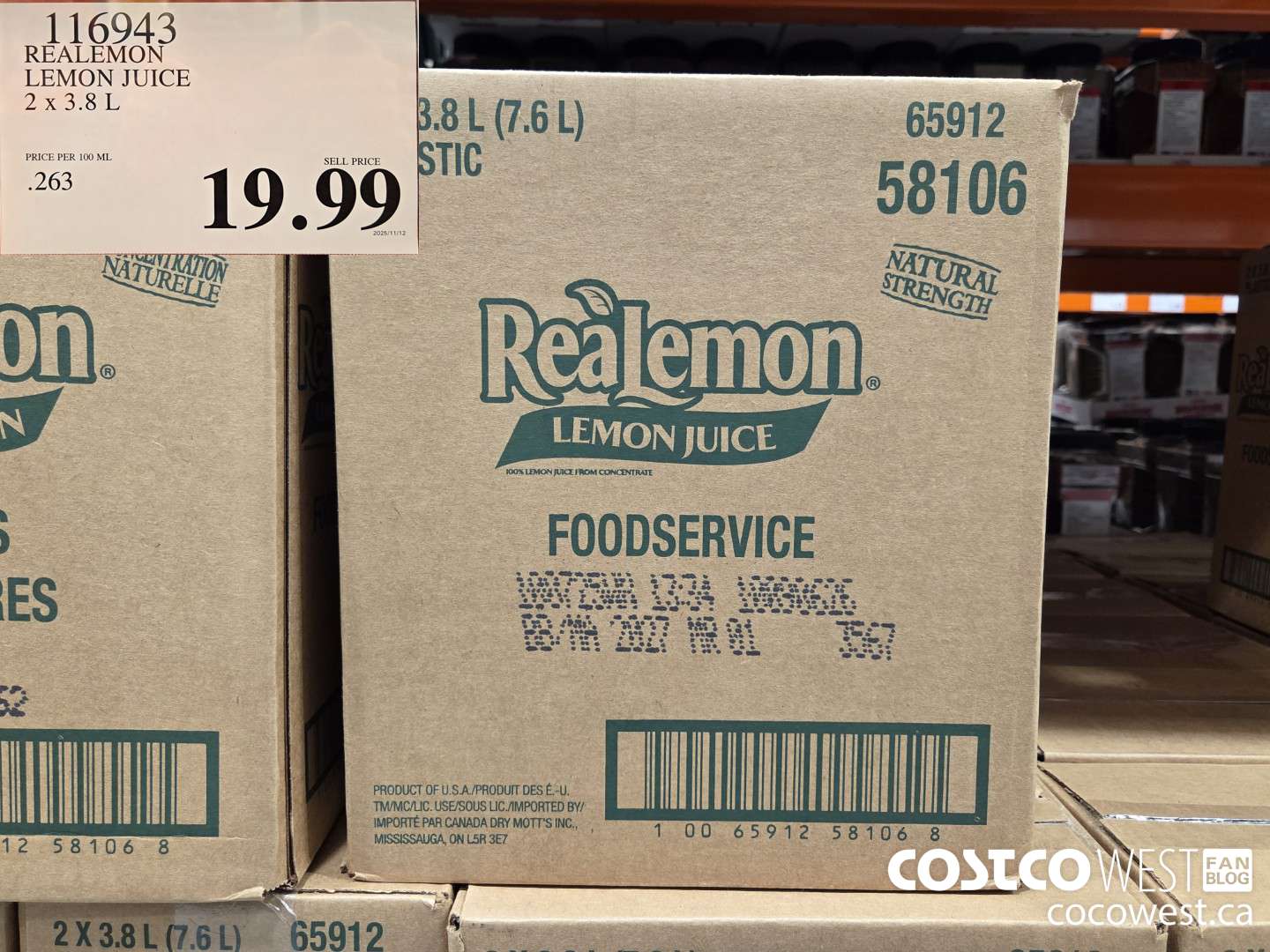 116943 REALEMON LEMON JUICE 2 x 3.8 L $19.99