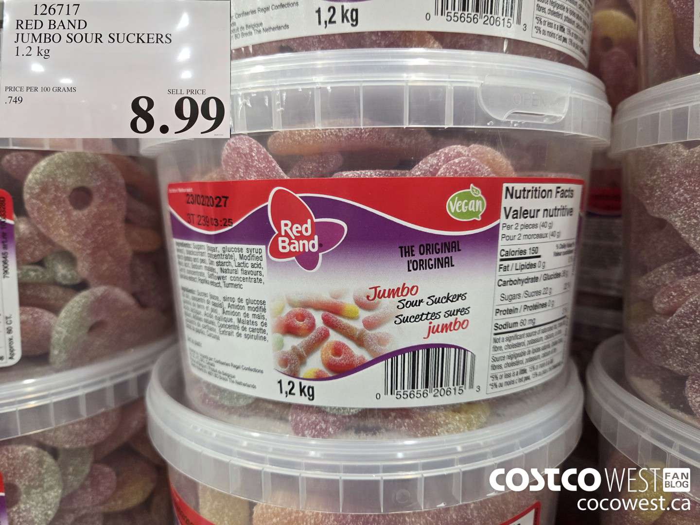 126717 RED BAND JUMBO SOUR SUCKERS 1.2 KG $8.99
