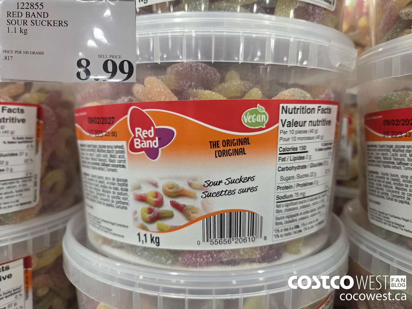 122855 RED BAND SOUR SUCKERS 1.1KG $8.99