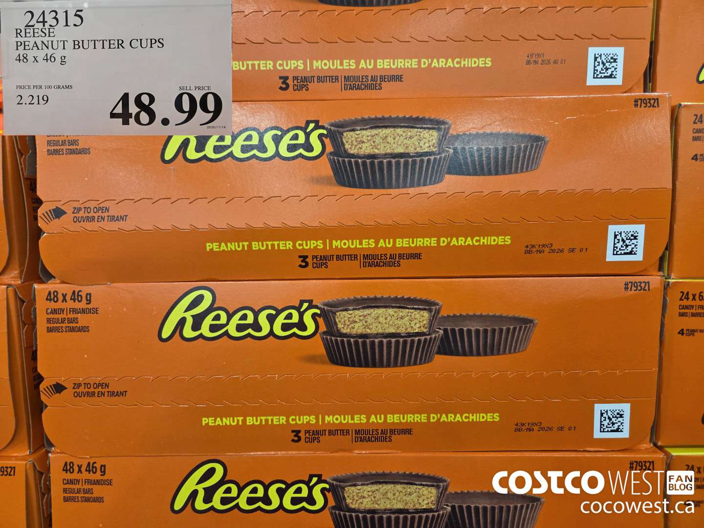 24315 REESE PEANUT BUTTER CUPS 48 x 46 g $48.99
