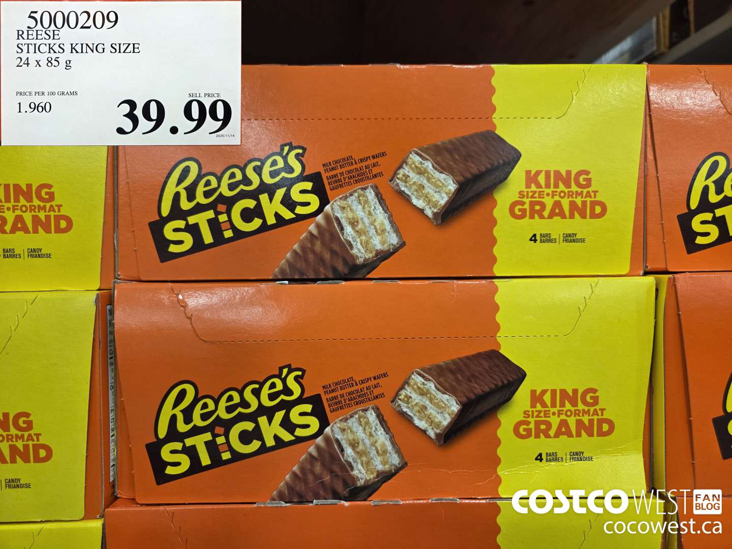 5000209 REESE STICKS KING SIZE 24 x 85 g $39.99