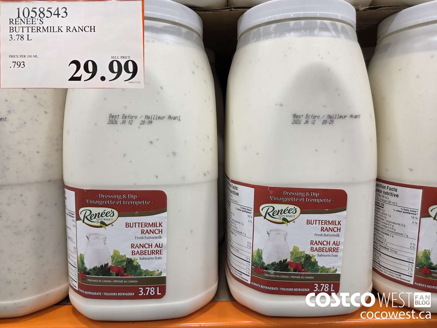 1058543 RENEE'S BUTTERMILK RANCH 3.78 L $29.99