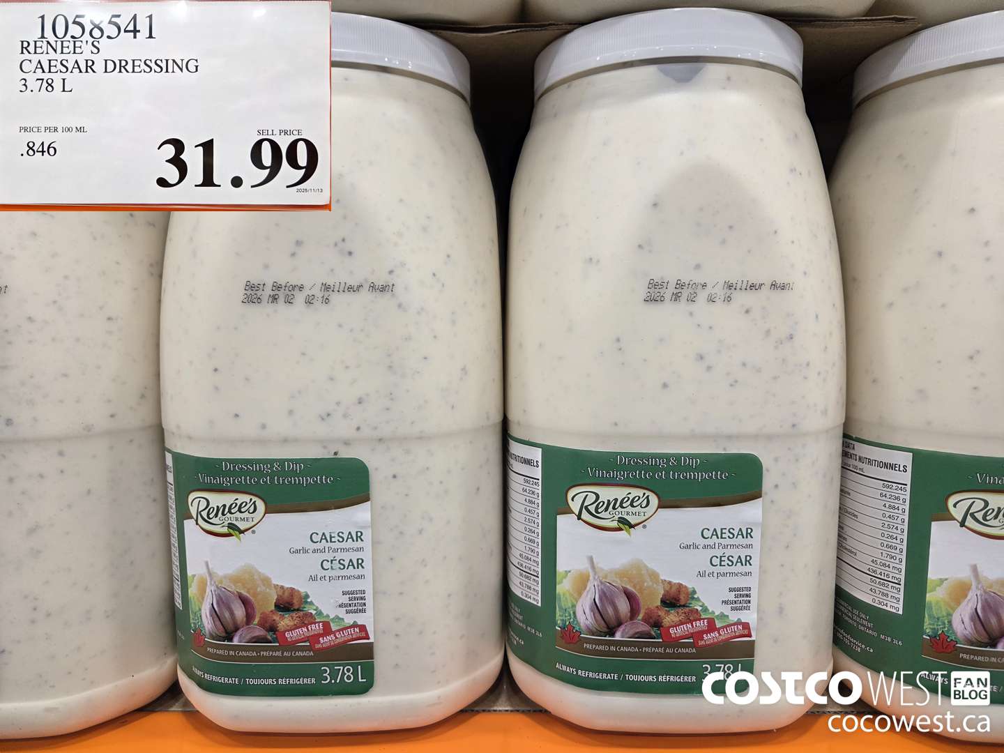 1058541 RENEE'S CAESAR DRESSING 3.78 L $31.99