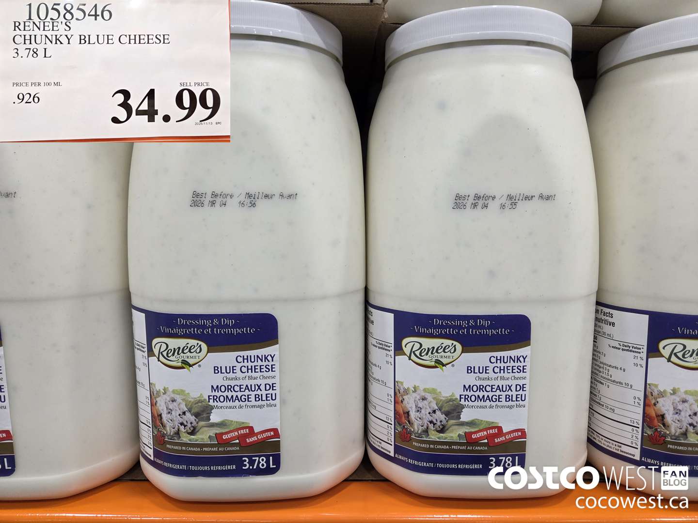 1058546 RENEE'S CHUNKY BLUE CHEESE 3.78 L $34.99