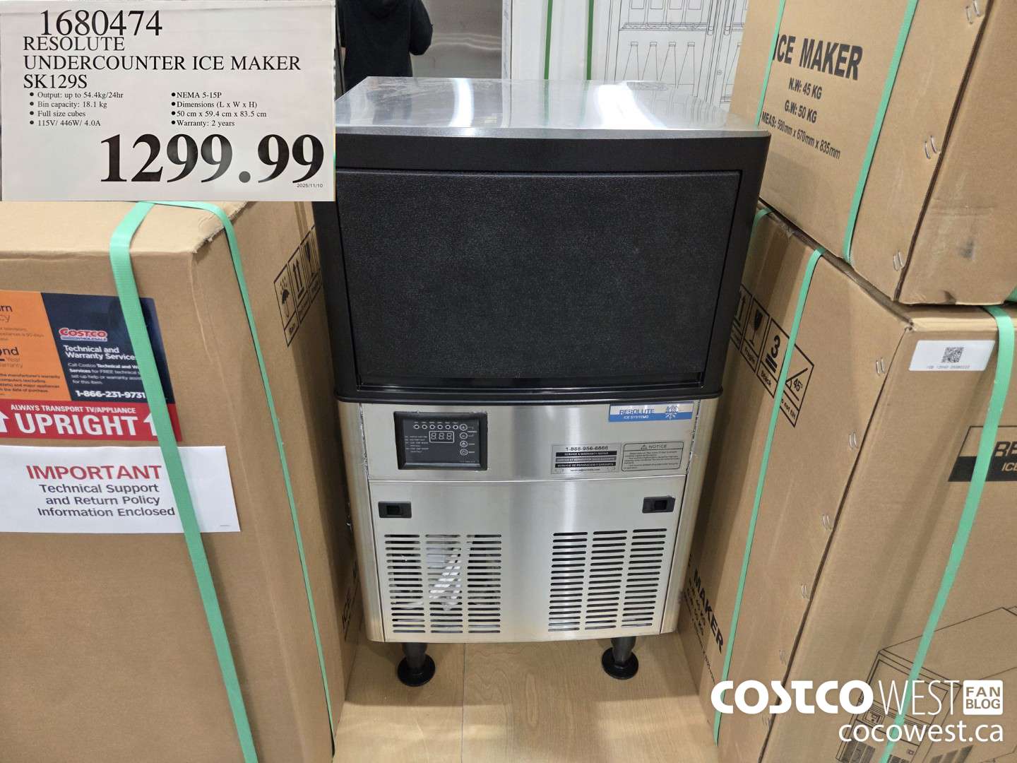 1680474 RESOLUTE UNDERCOUNTER ICE MAKER SK129S $1299.99