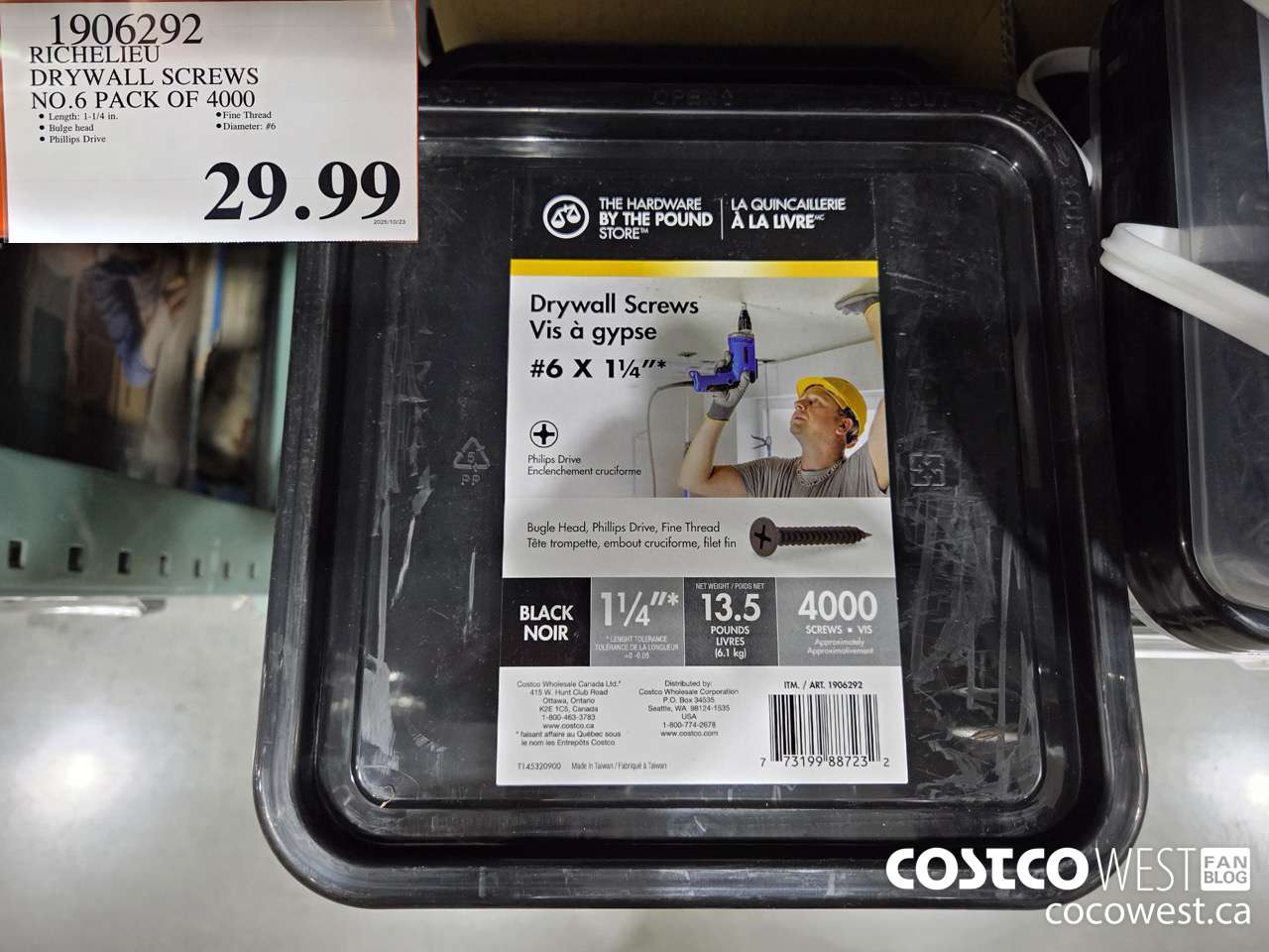 1906292 RICHELIEU DRYWALL SCREWS NO.6 PACK OF 4000 $29.99