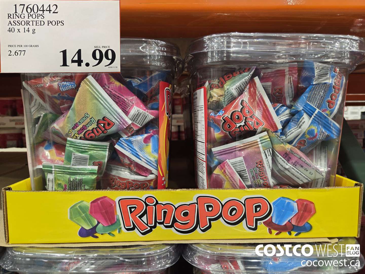 1760442 RING POPS ASSORTED POPS 40 x 14g $14.99