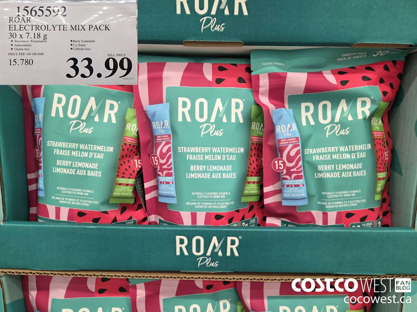 1565592 ROAR ELECTROLYTE MIX PACK 30 x 7.18 g $33.99