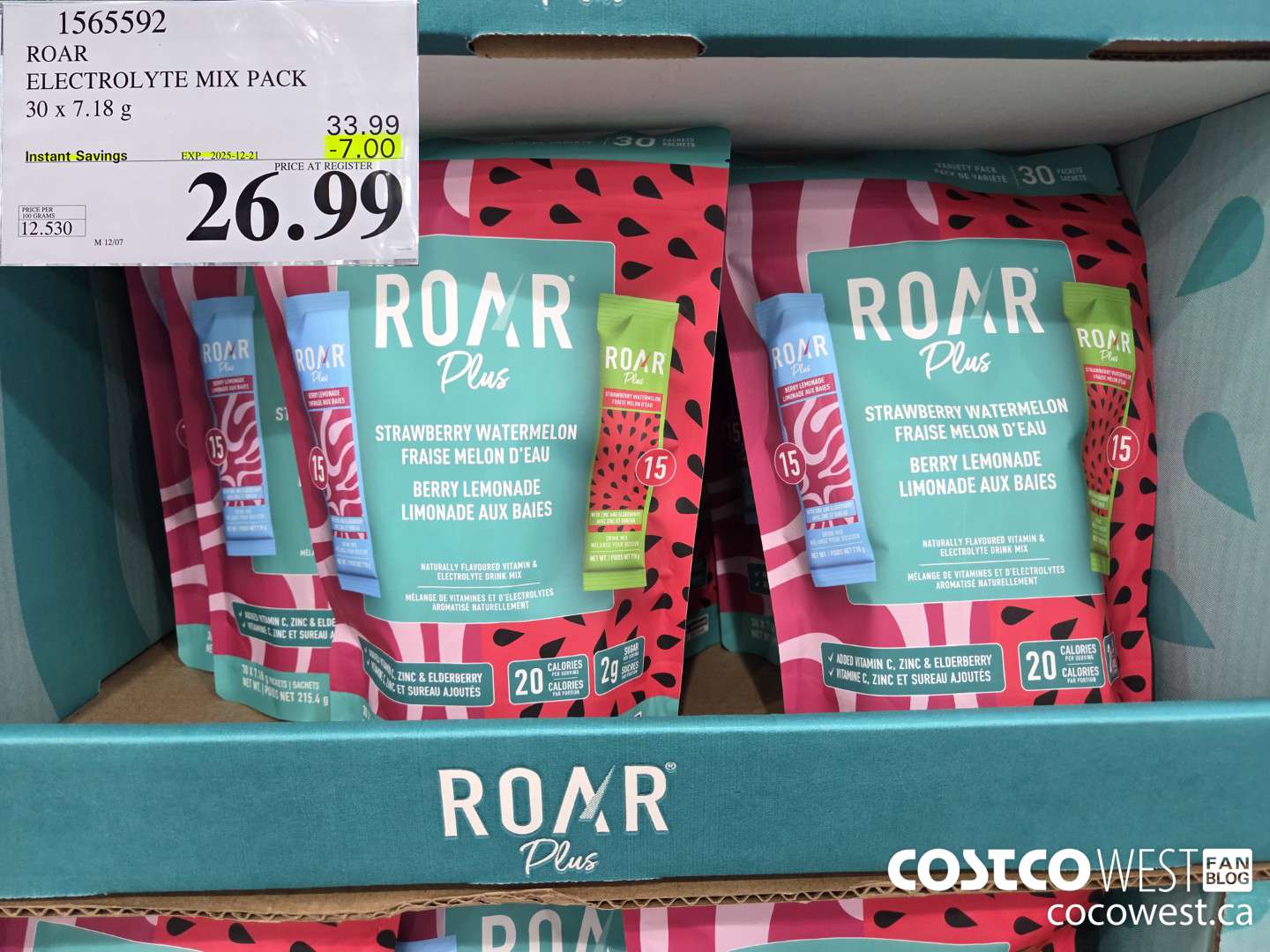 1565592 ROAR ELECTROLYTE MIX PACK 30 x 7.18 g ($7.00 INSTANT SAVINGS EXPIRES ON 2025-12-21) $26.99