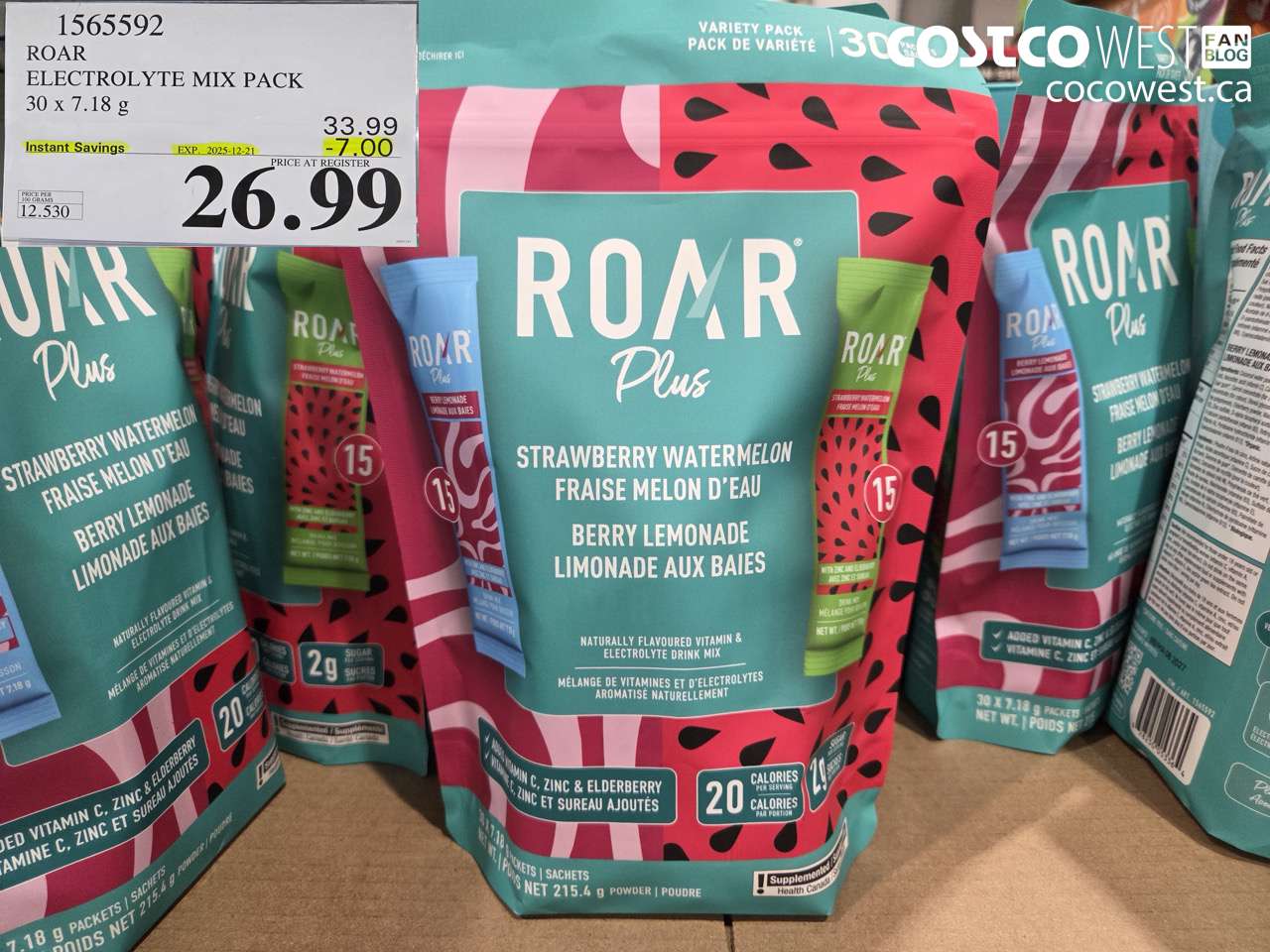 1565592 ROAR ELECTROLYTE MIX PACK 30 x 7.18 g ($7.00 INSTANT SAVINGS EXPIRES ON 2025-12-21) $26.99