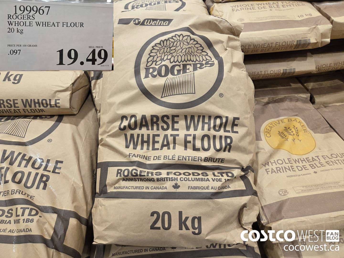 199967 ROGERS WHOLE WHEAT FLOUR 20 kg $19.49