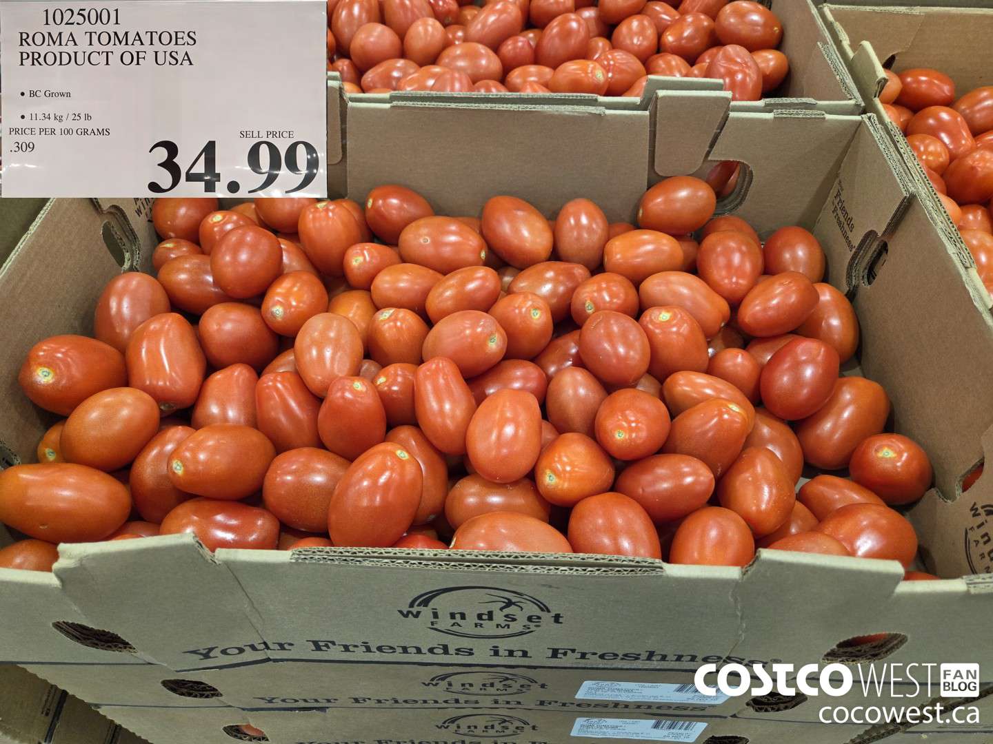 1025001 ROMA TOMATOES PRODUCT OF USA $34.99