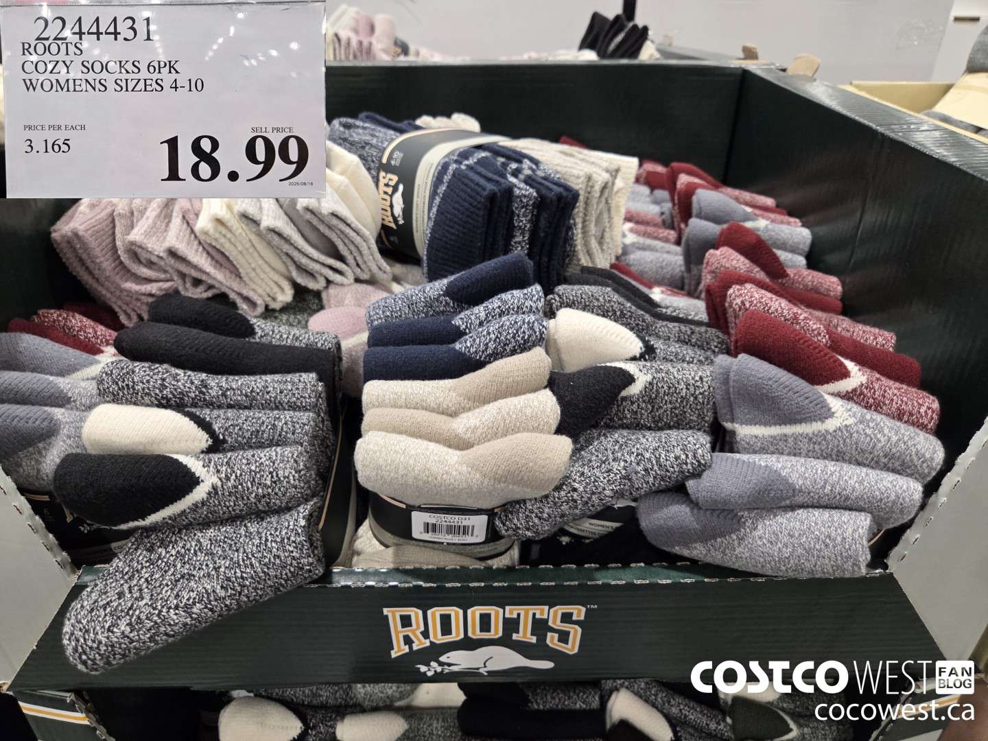 2244431 ROOTS COZY SOCKS 6PK WOMENS SIZES 4-10 $18.99
