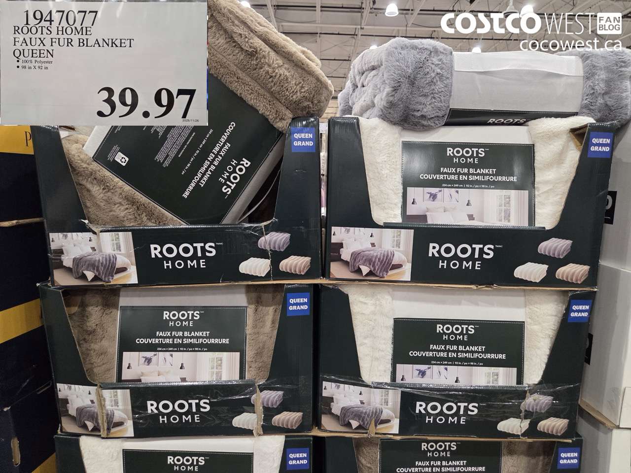 1947007 ROOTS HOME FAUX FUR BLANKET QUEEN $39.97