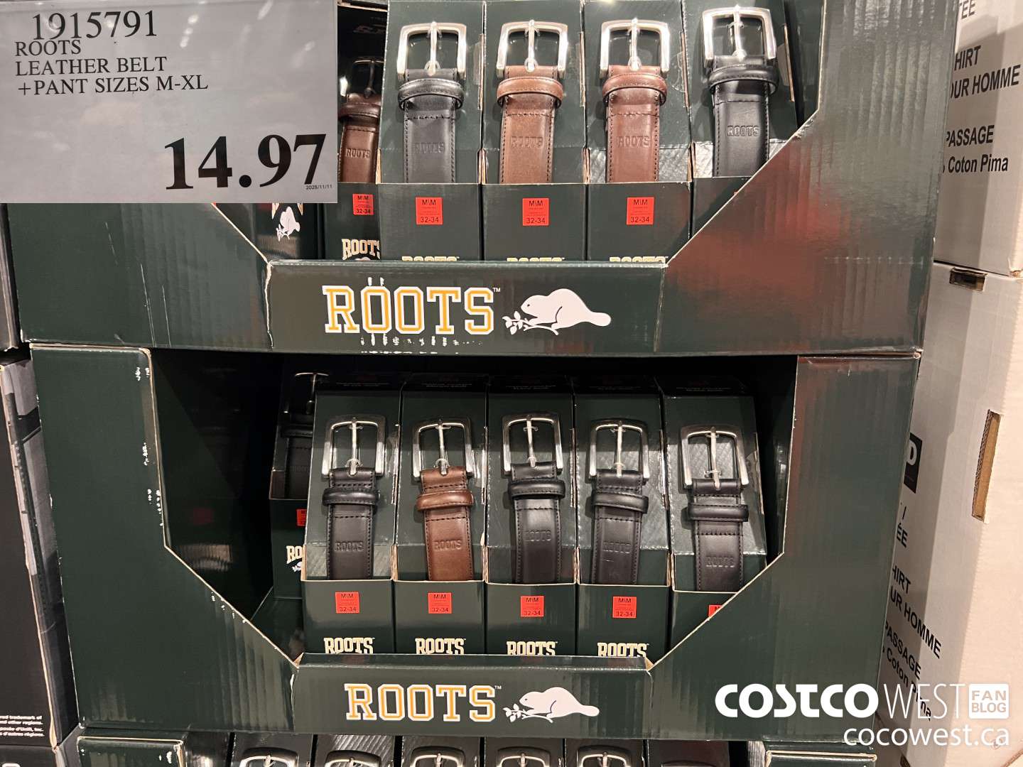 1915791 ROOTS LEATHER BELT PANT SIZES M-XL $14.97