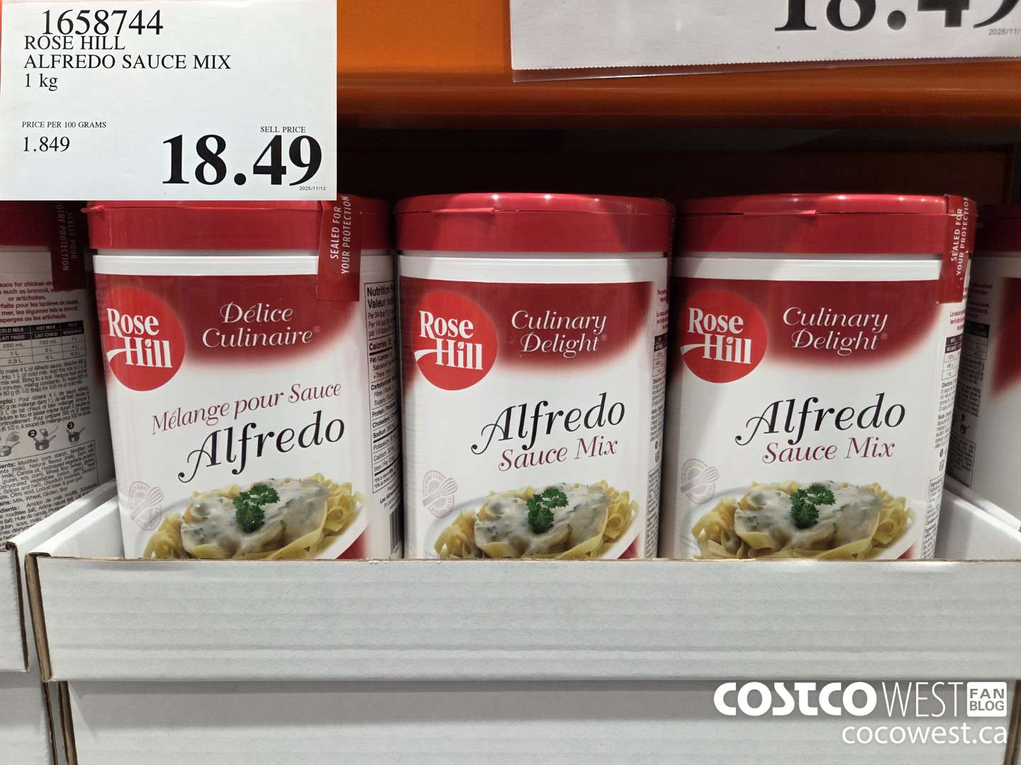 1658744 ROSE HILL ALFREDO SAUCE MIX 1 kg $18.49